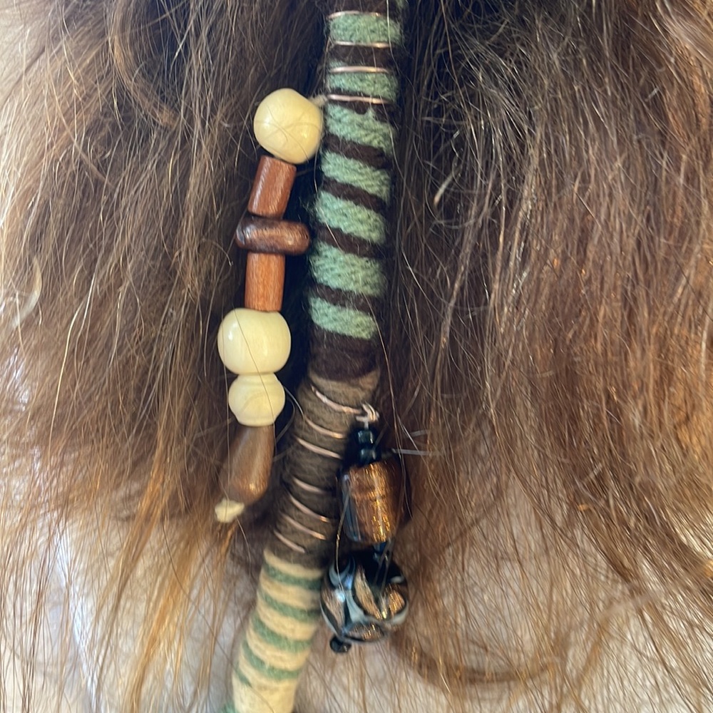 Gypsy Hair Dread Braid Earthy Tones Wood Natural Beads Brown Gold Beige Green - Picture 3 of 4